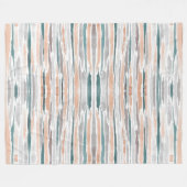 ティール（緑がかった色）のモモの淡い色のな灰色の水彩画の洗浄は縞で飾ります フリースブランケット (正面(横))