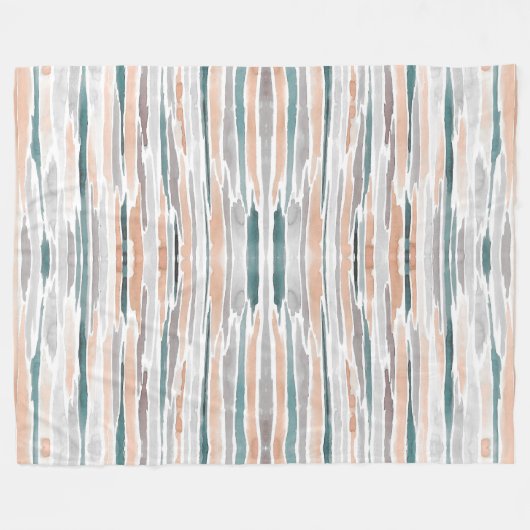 ティール(緑がかった色)のモモの淡い色のな灰色の水彩画の洗浄は縞で飾ります フリースブランケット (正面(横))