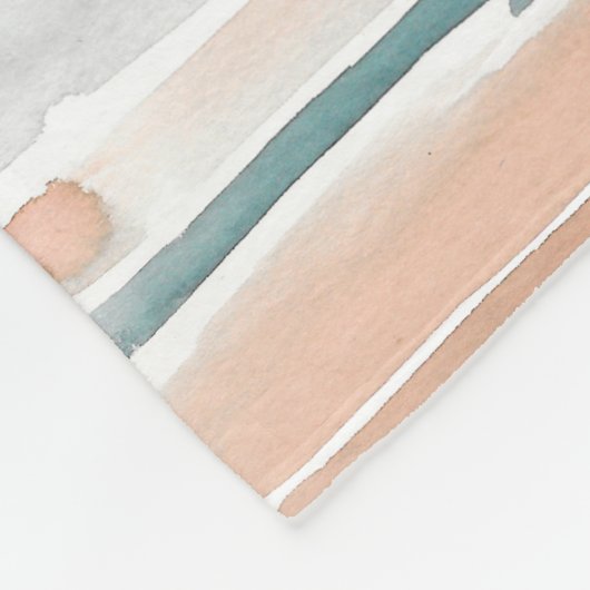 ティール（緑がかった色）のモモの淡い色のな灰色の水彩画の洗浄は縞で飾ります フリースブランケット (角)