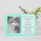 ティール(緑がかった色)のヤシの木の熱帯写真の結婚式の招待 招待状 (スタンド正面)