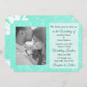 ティール(緑がかった色)のヤシの木の熱帯写真の結婚式の招待 招待状 (正面/裏面)