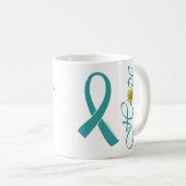 ティール（緑がかった色）のリボンの希望のマグ コーヒーマグカップ (正面右)