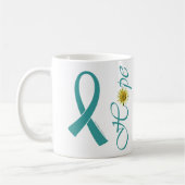 ティール（緑がかった色）のリボンの希望のマグ コーヒーマグカップ (左)