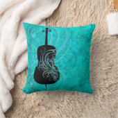 ティール(緑がかった色)のロココ様式のチェロの枕 クッション (ブランケット)