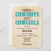 ティール（緑がかった色）のヴィンテージのカウボーイの誕生日の招待状 招待状 (正面)