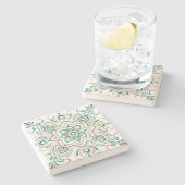 ティール（緑がかった色）のヴィンテージのスペインのなタイルのコースター ストーンコースター (横)