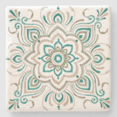 ティール（緑がかった色）のヴィンテージのスペインのなタイルのコースター ストーンコースター (正面)