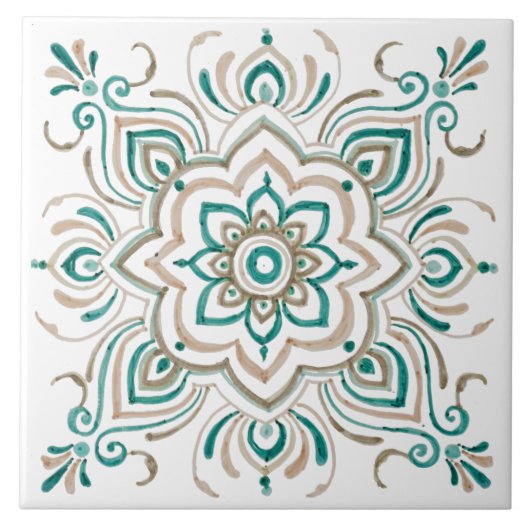 ティール(緑がかった色)のヴィンテージのスペイン人のタイル タイル (正面)