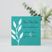 ティール(緑がかった色)のヴィンテージの背景の保存日付の招待 セーブザデート (スタンド正面)