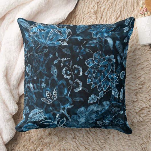 ティール（緑がかった色）のヴィンテージの花のきらめくの装飾用クッション クッション (ブランケット)