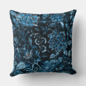 ティール(緑がかった色)のヴィンテージの花のきらめくの装飾用クッション クッション (裏面)