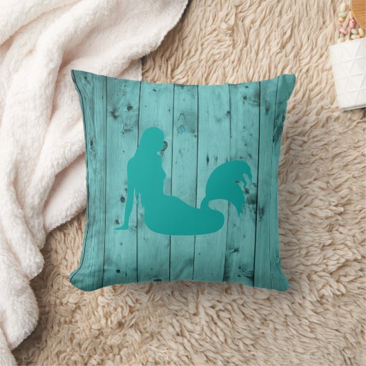 ティール（緑がかった色）の人魚のターコイズのビーチの流木の素朴な木 クッション (ブランケット)