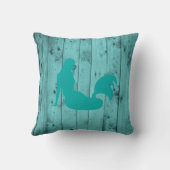 ティール（緑がかった色）の人魚のターコイズのビーチの流木の素朴な木 クッション (裏面)