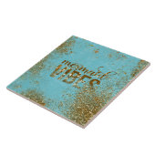 ティール(緑がかった色)の人魚の感情の金ゴールドのグリッターのタイポグラフィ タイル (側面)