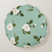 ティール(緑がかった色)の円形の花のアクセントの枕 ラウンドクッション (裏面)