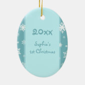 ティール(緑がかった色)の写真のベビーの第1クリスマスのオーナメント セラミックオーナメント (裏面)