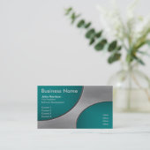 ティール(緑がかった色)の切り出しが付いている金属は名刺を一周します 名刺 (スタンド正面)