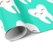 ティール(緑がかった色)の包装紙のかわいい歯パターン ラッピングペーパー (ロールコーナー)