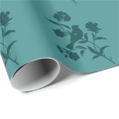 ティール(緑がかった色)の包装紙の暗いティール(緑がかった色)の鳥のシルエット ラッピングペーパー (ロールコーナー)