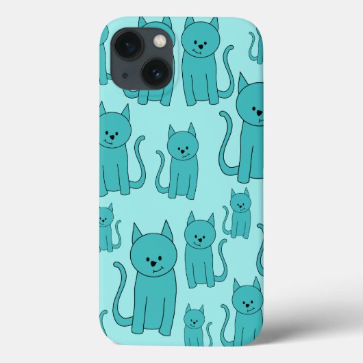 ティール(緑がかった色)の可愛い猫パターン。 Case-Mate iPhoneケース (裏面)