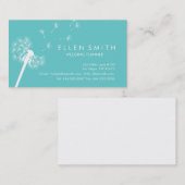 ティール（緑がかった色）の名刺のエレガントで白いタンポポ 名刺 (正面/裏面)