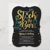 ティール（緑がかった色）の在庫バーの婚約パーティの金ゴールドの黒 招待状 (正面)