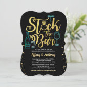 ティール（緑がかった色）の在庫バーの婚約パーティの金ゴールドの黒 招待状 (スタンド正面)