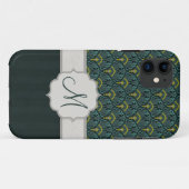 ティール（緑がかった色）の孔雀はモノグラムと送風し、縞で飾ります Case-Mate iPhoneケース (裏面(横))