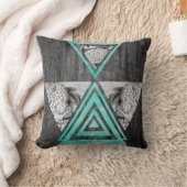 ティール(緑がかった色)の幾何学的な花木 クッション (ブランケット)