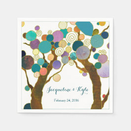 ティール（緑がかった色）の影に愛の木結婚 スタンダードカクテルナプキン