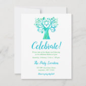 ティール(緑がかった色)の披露宴緑の水彩画の生命の樹 招待状 (正面)