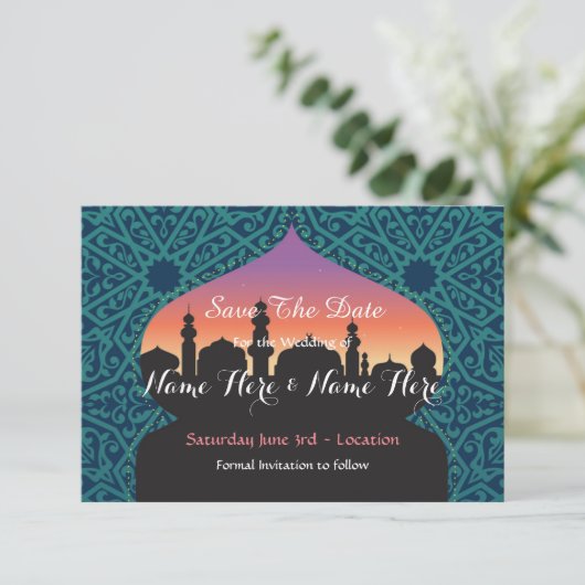 ティール（緑がかった色）の招待を結婚する日付のアラビアンナイトを救って下さい セーブザデート (スタンド正面)
