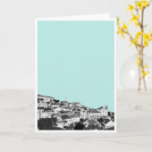 ティール(緑がかった色)の挨拶状のリスボン カード (黄色い花)