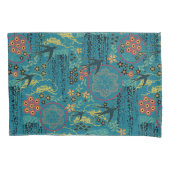 ティール（緑がかった色）の日本のな庭 枕カバー (正面)