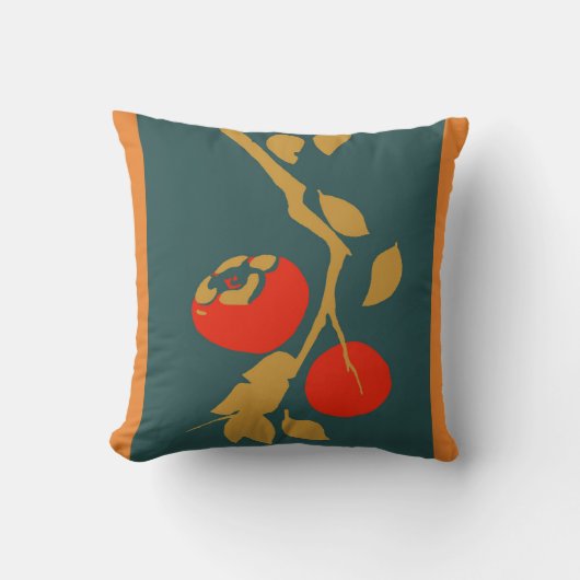 ティール(緑がかった色)の日本のな柿 クッション (正面)