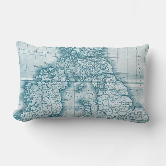 ティール(緑がかった色)の旧世界の旧式な地図の装飾用クッション ランバークッション (正面)