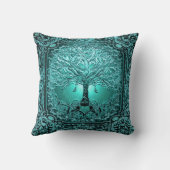 ティール(緑がかった色)の木の命の古代素朴 クッション (裏面)