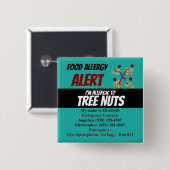 ティール(緑がかった色)の木の実の食物アレルギー警告警告 缶バッジ (正面&裏面)