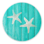 ティール（緑がかった色）の木及びヒトデはエレガントでシックな熱帯を浜に引き上げます セラミックノブ (正面)