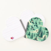 ティール（緑がかった色）の森と鳥のパターン ノートブック (内部)