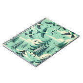 ティール（緑がかった色）の森と鳥のパターン ノートブック (左側)