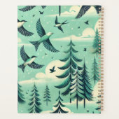 ティール（緑がかった色）の森と鳥のパターン プランナー手帳 (裏面)