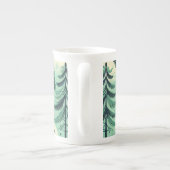 ティール（緑がかった色）の森と鳥のパターン ボーンチャイナマグカップ (裏面)