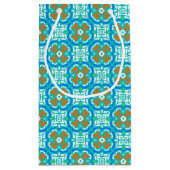 ティール（緑がかった色）の民族パターン スモールペーパーバッグ (裏面)