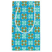 ティール（緑がかった色）の民族パターン スモールペーパーバッグ (正面)