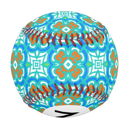 ティール(緑がかった色)の民族パターン 野球ボール (裏面)