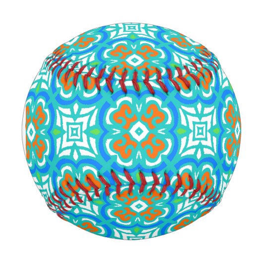 ティール(緑がかった色)の民族パターン 野球ボール (正面)