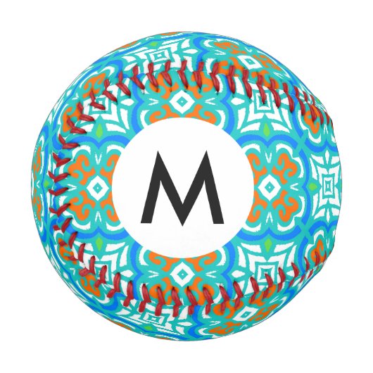 ティール(緑がかった色)の民族パターン 野球ボール (正面左)