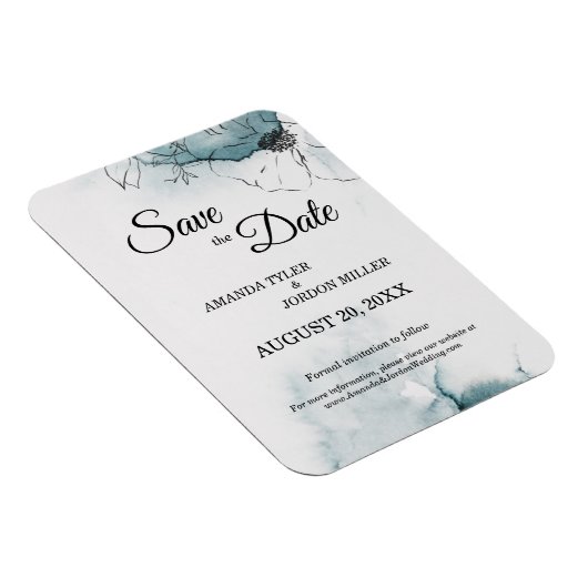 ティール(緑がかった色)の水の色のスケッチ結婚式の日付を保存 マグネット (右側)