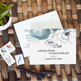 ティール（緑がかった色）の水の色のスケッチ結婚式の日付を保存 案内ポストカード